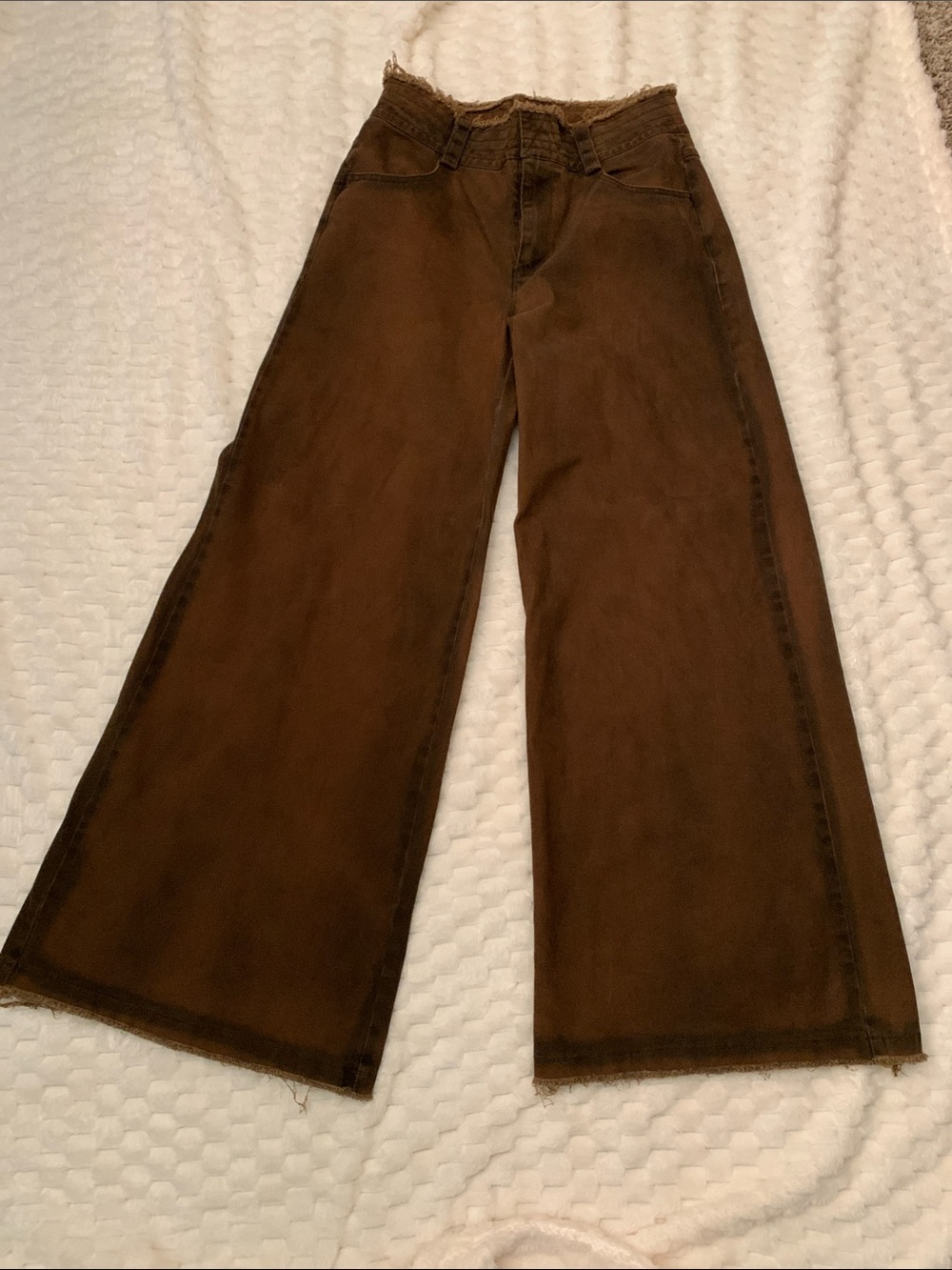 Dolls Kill Darker Wavs Brown Wide Leg High-Rise Jeans, Size Small